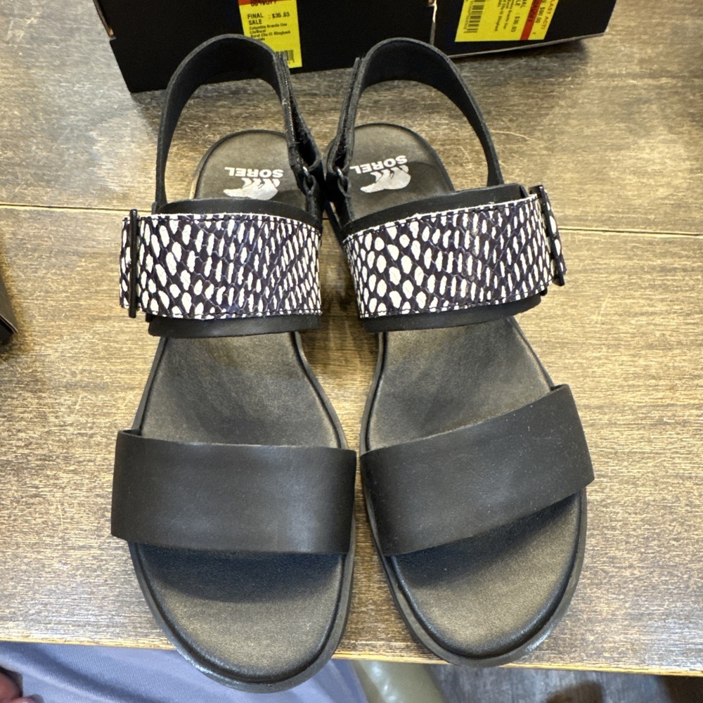 Woman's Sandals‎ SOREL Ella™ III Slingback Black White Size 9.5 - Picture 8 of 9